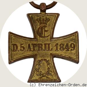 Erinnerungskreuz für Eckernförde 1849 R&uuml;ckseite