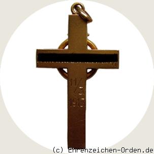 Goldenes Kreuz für weibliche Dienstboten Monogramm – E – R&uuml;ckseite